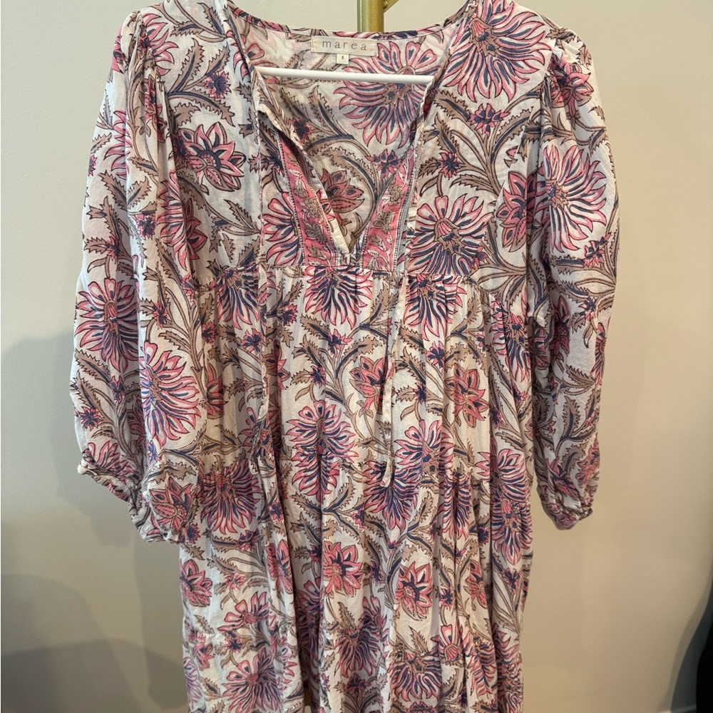 Marea Floral Print Dress with Pink and Purple Accents